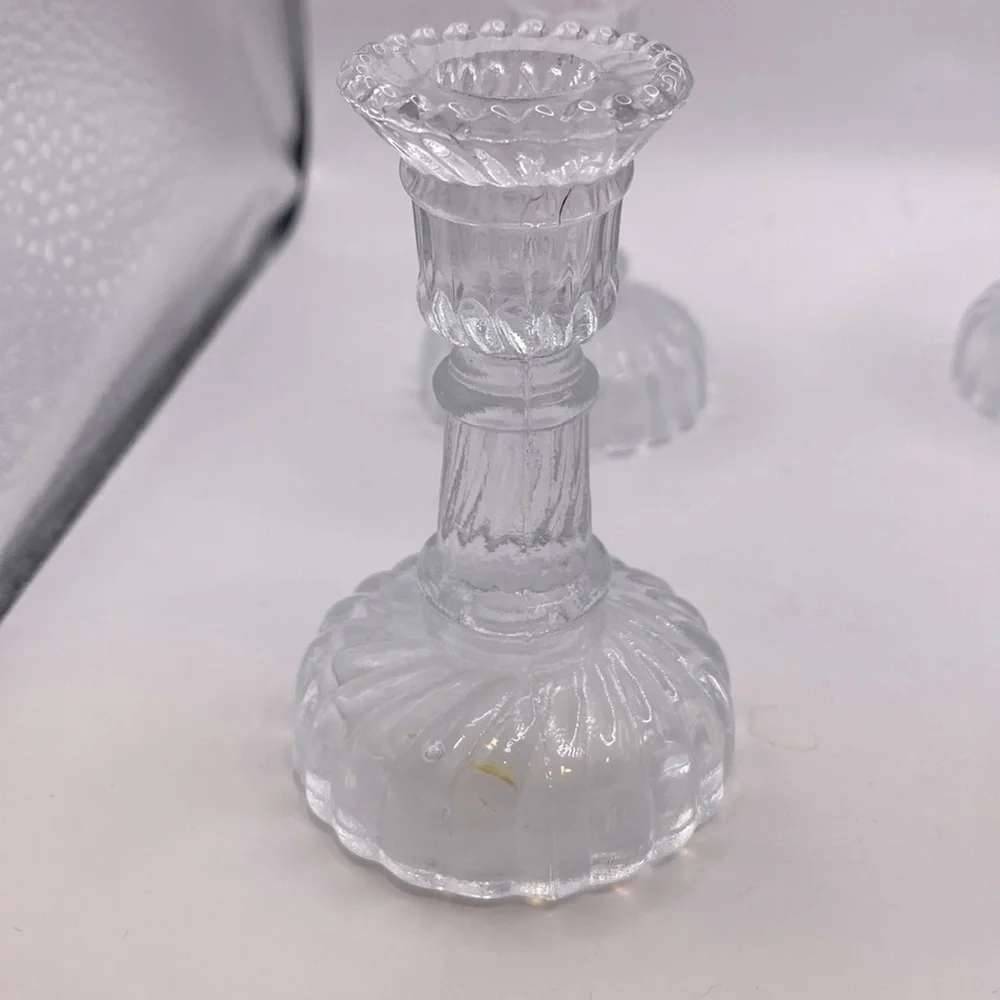 Set of 4 vintage glass miniature candlestick holders 3” 3/4”diameter